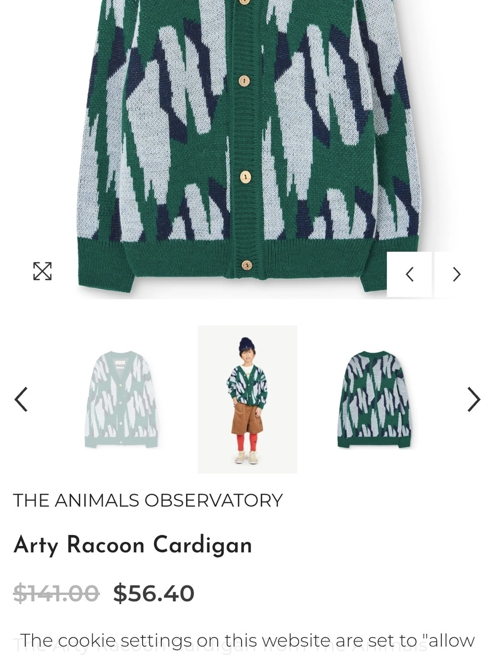 The Animals Observatory Arty Racoon Kids knit cardigan Luxury PORTUGAL 5M